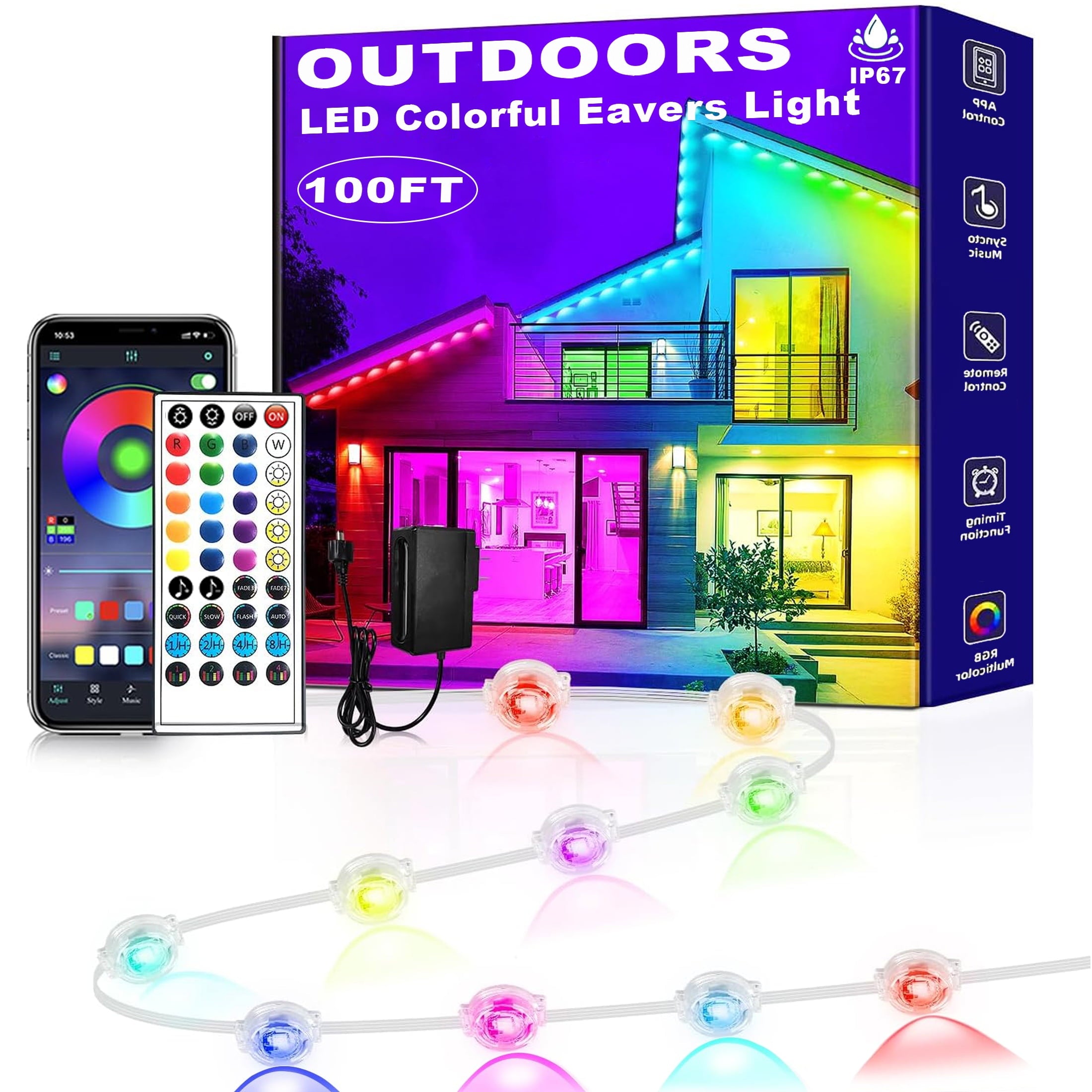 Prociv Permanent Outdoor Lights Waterproof 100FT 50LEDs Eaves Lights APP & Remote Control Color Changing Outdoor Lights with DIY Modes for for Party Daily Halloween Christmas Garden
