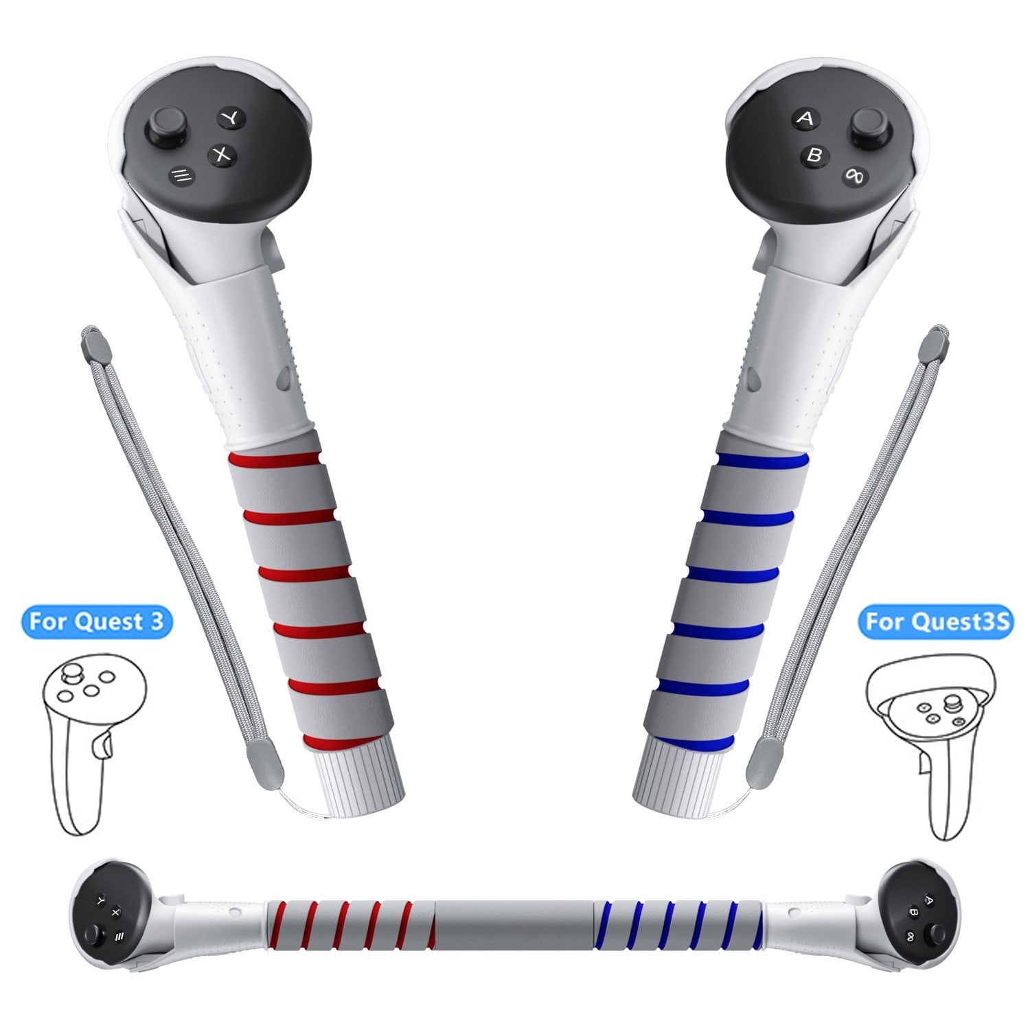 VR Accessories Handle Attachments for Meta Ouclus Quest3/Quest3S Dual Handles and Long Stick Handle Extension Grips to Play Multiple VR Games Gorilla Tag Long Arms Grips Beat Saber Golf Club