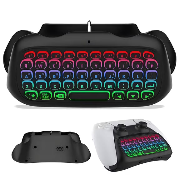 Wireless Keyboard for PS5 Controller, RGB Backlight Keyboard Bluetooth Mini Keypad Chatpad for PlayStation 5, Game Keyboard Built-in 3.5mm Audio Jack - Black