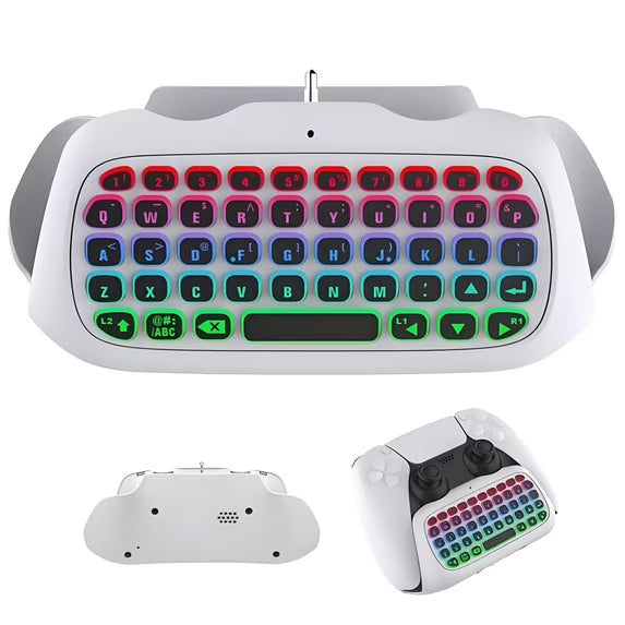 Wireless Keyboard for PS5 Controller, RGB Backlight Keyboard Bluetooth Mini Keypad Chatpad for PlayStation 5, Game Keyboard Built-in 3.5mm Audio Jack - White