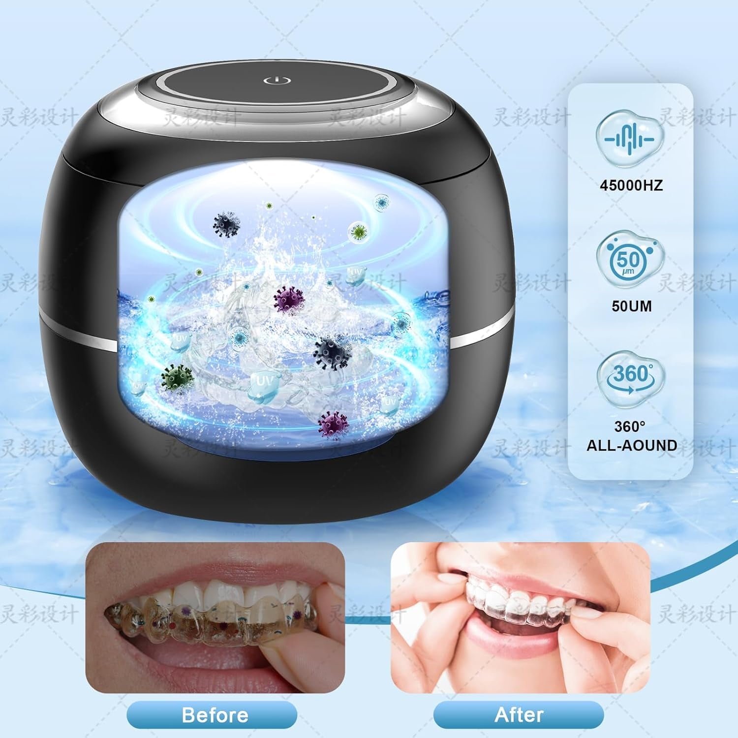 Prociv Ultrasonic Cleaner for Dentures 30W Professional Retainer Cleaner Machine for Aligner Retainer Toothbrush Head Jewelry Diamonds Home or Travel Use Black