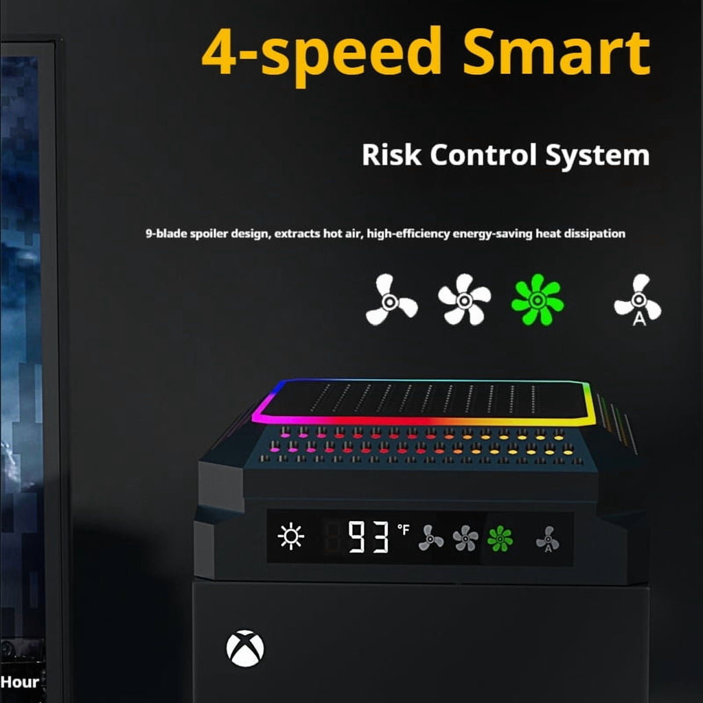 Auto Cooling Fan for Xbox Series X with 11 RGB Light Modes Automatic Fan Speed Adjustable by Temperature with 4 Gears for Xbox Series X Console RGB Lights USB Ports(Black)