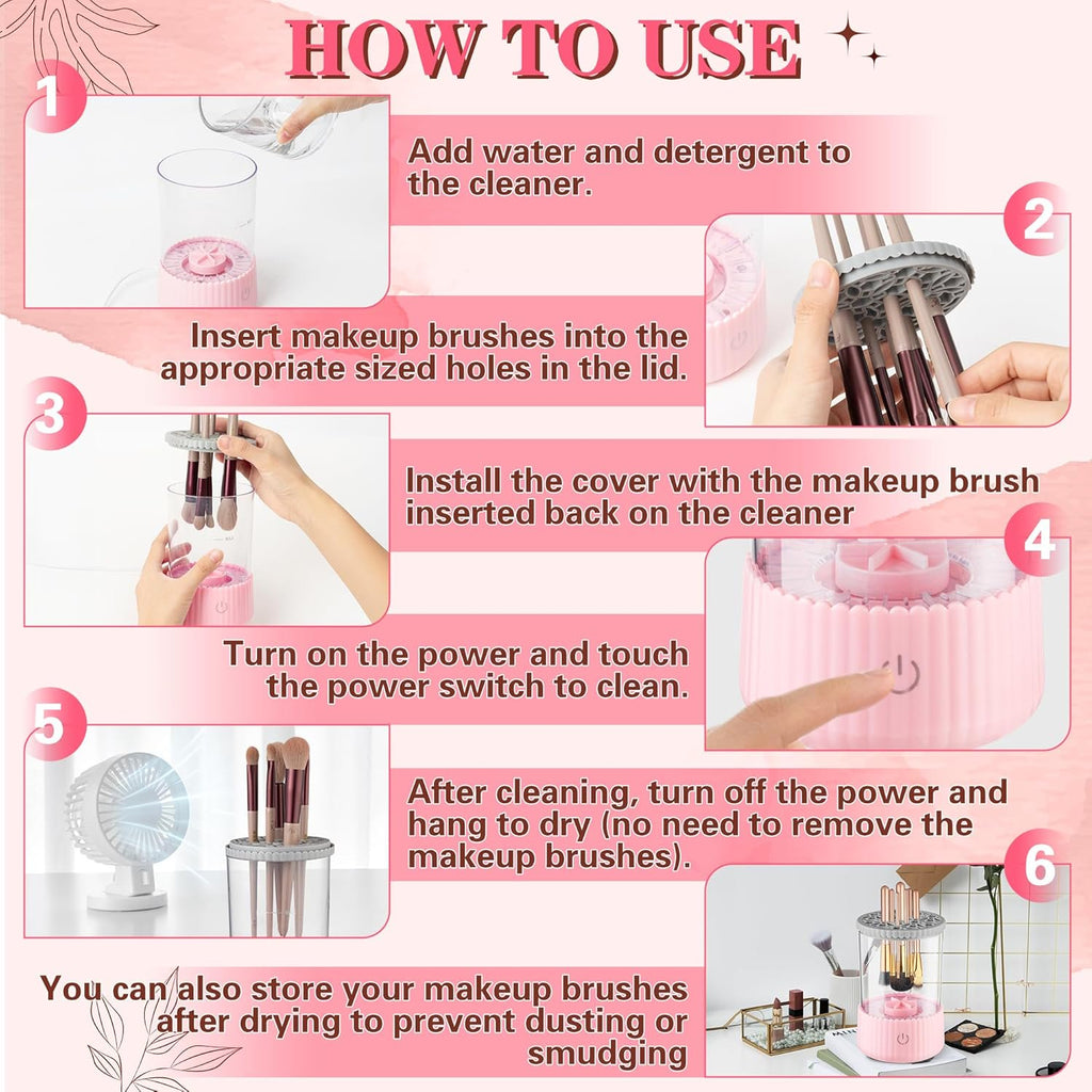 Wiher Makeup Brush Cleaner, Electric Makeup Brush Washer Machine with Touchscreen Quick cleaning and Drying for All Size Brushes and Sponges, Pink
