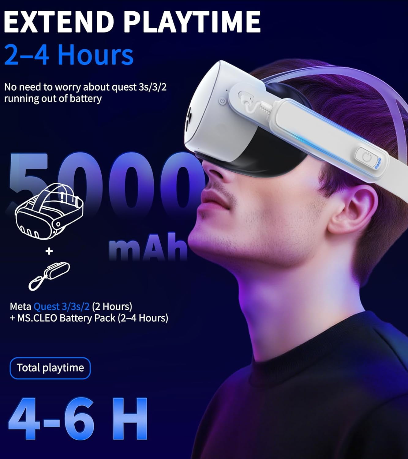 Battery Pack for Meta Quest 3S/3/2 5000mAh Fast Charging Battery for Oculus Quest 3S/3/2 Accessories Extended VR Headset Battery Lightweight and Portable Charger for Extra 2-4H