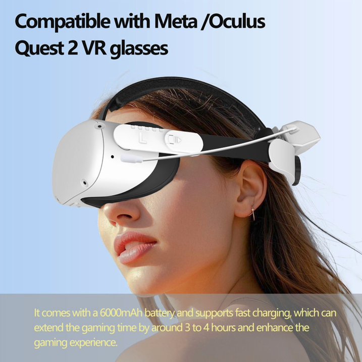 Batery Head Strap for Meta Quest 3S/3, 6000mAh Detachable Batery Pack Replacement for Quest 2, Adjustable Head Strap Enhanced Comfort and Support, Extend Playtime