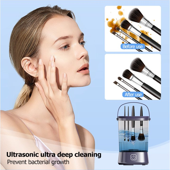 Wiher Makeup Brush Cleaner, Automatic Spinning Cosmetic Tool, IP65 Waterproof Automatic Makeup Brush Cleaner for Makeup Sponges and Brushes(Purple)