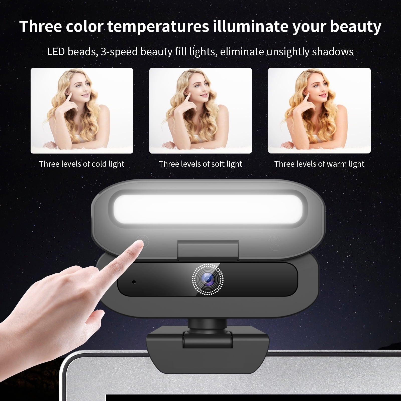 Webcam with Microphone 4K USB Webcam for PC Desktop & Laptop Ring Light and 3-Level Brightness Computer Camera with Privacy Cover & Tripod Stand for Computer/PC/Laptop/Desktop