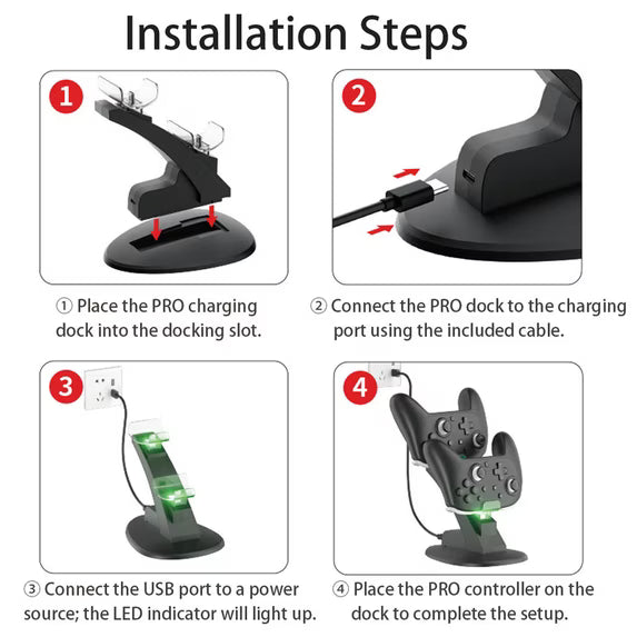 Controller Charger for Switch 2 PRO, Dual USB Fast Controller Charger Dock Station with LED Indicator Light, Replacement Charging Dock - Black