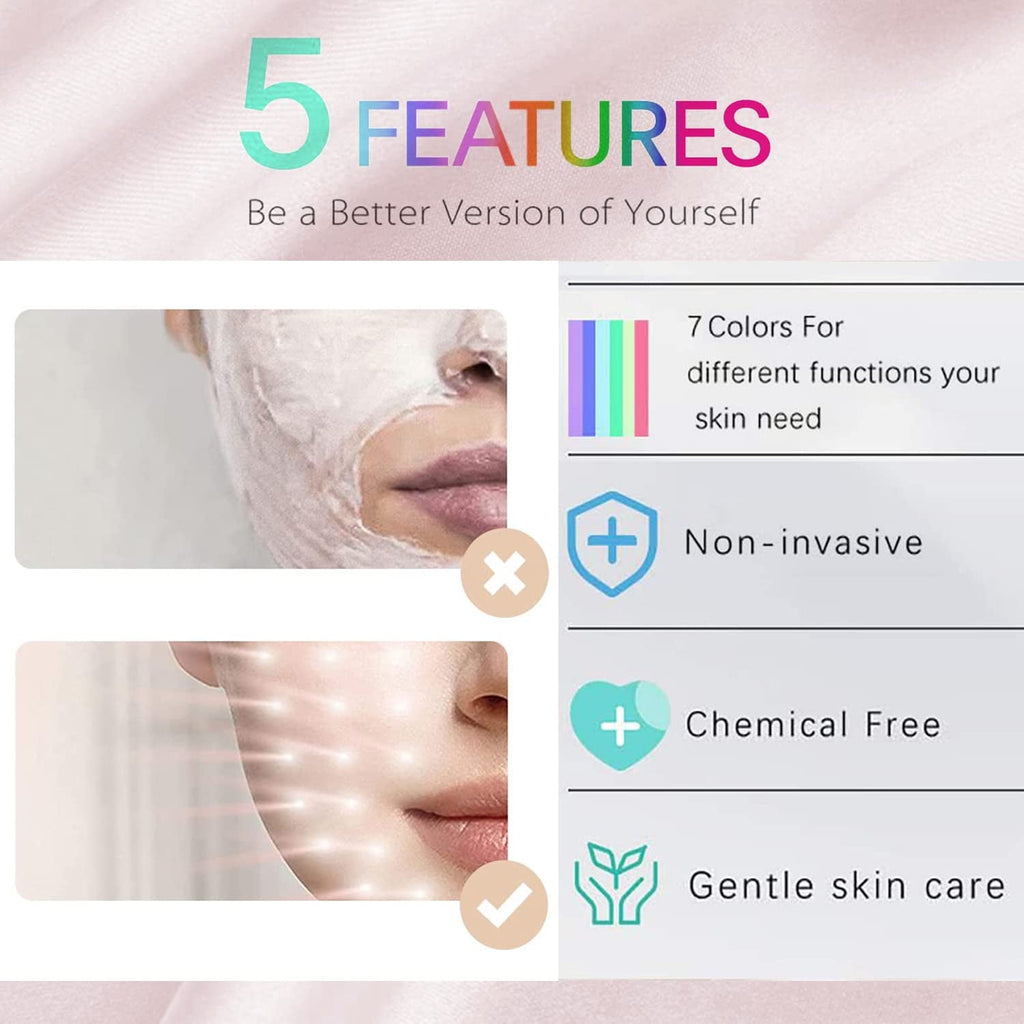 Led Face Mask Light Therapy 7 Color Led Light Therapy Facial Mask Blue Red Light Therapy for Face Acne Reduction Skin Care Mask