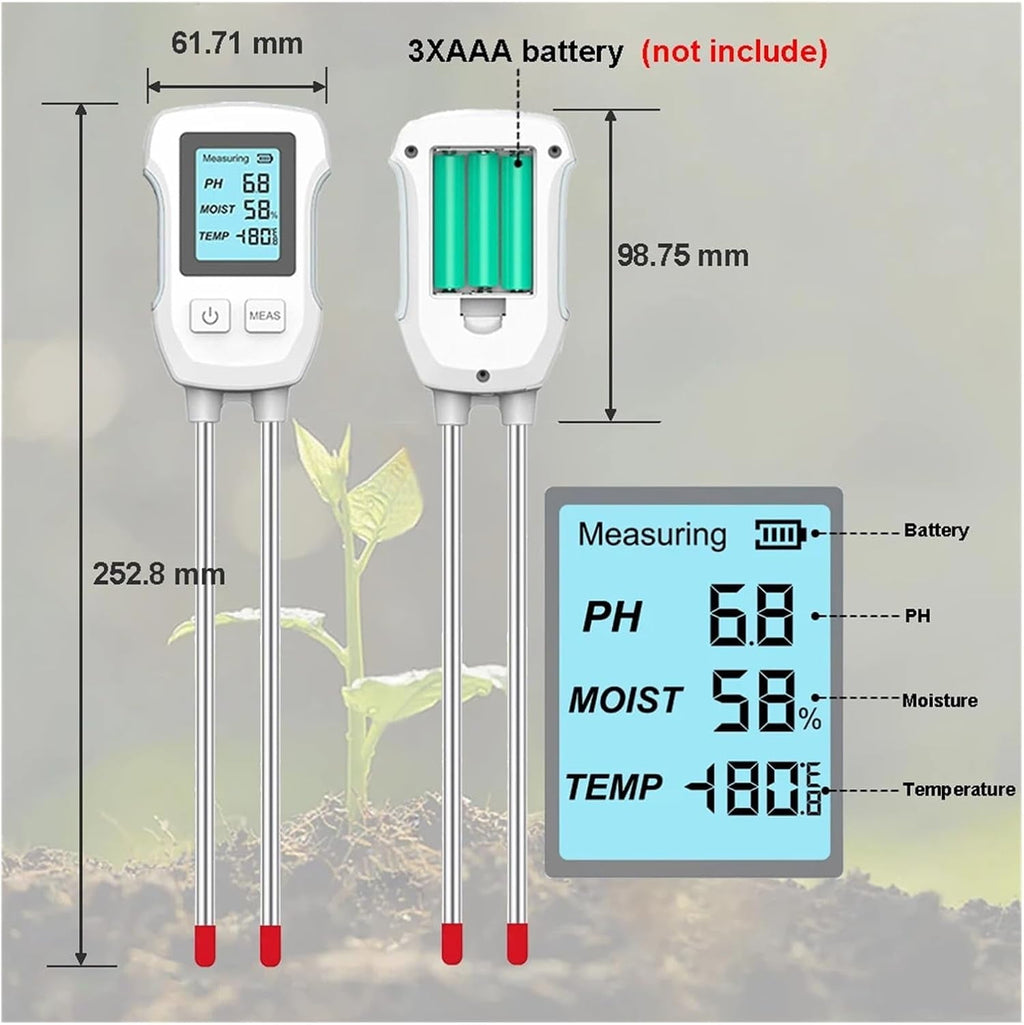 3-in-1 Soil Meter Digital Plant Temperature/Moisture/PH Meter Accuracy Digital Display Soil Tester Gardening Lawn Farm Test Kit Tool for Gardening Farming Indoor & Outdoor Use