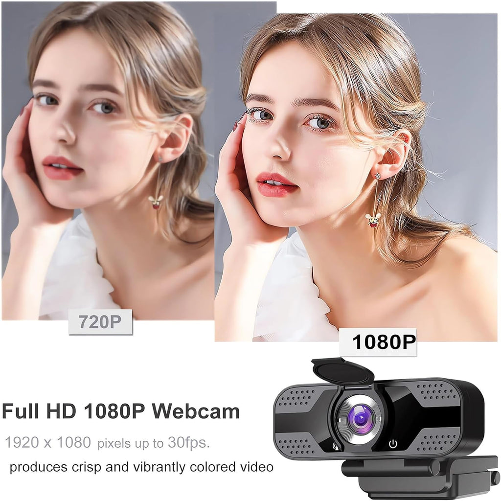Webcam with Microphone for Desktop 1080P HD USB Webcam for PC Desktop & Laptop with Privacy Cover&Webcam Tripod Plug and Play for Conferencing and Video Calling