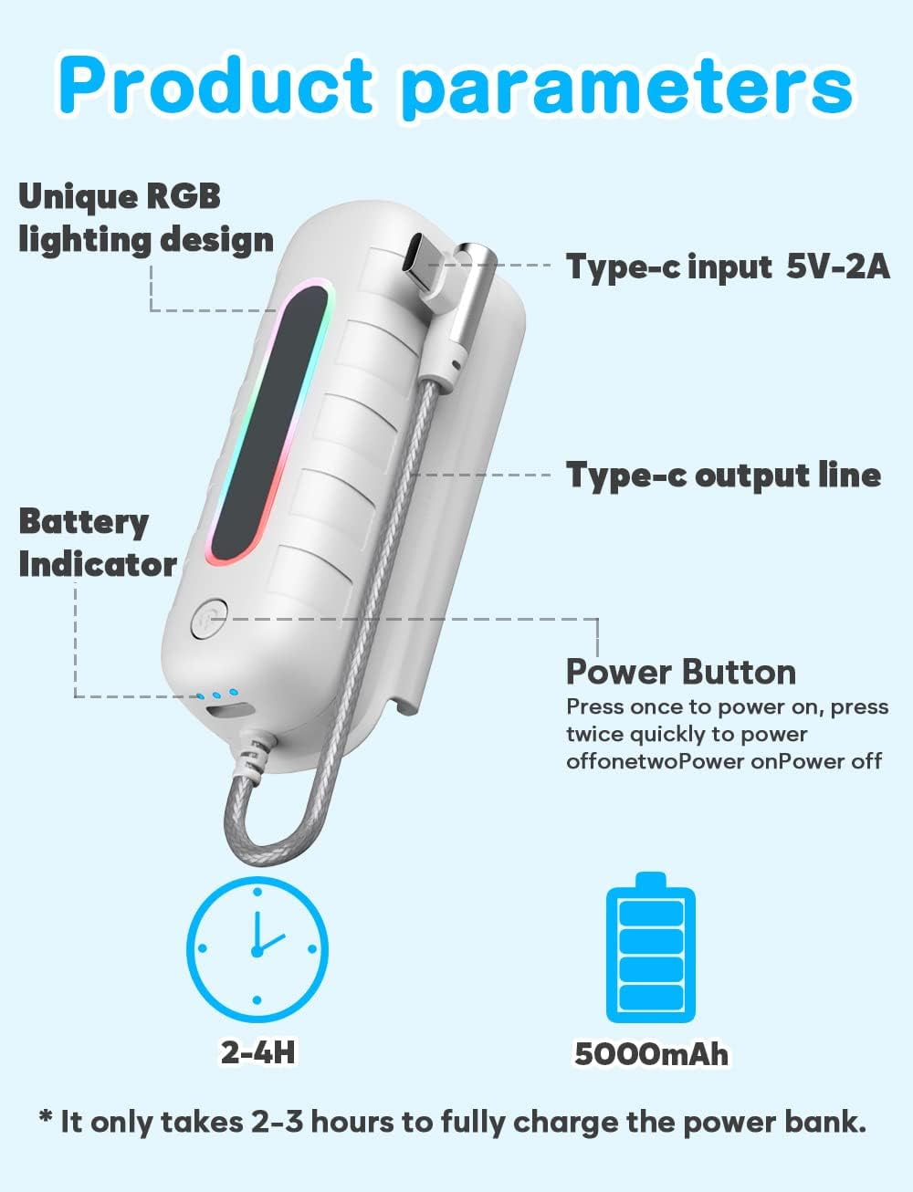Rechargeable Battery Pack for Meta/Oculus Quest 2 RGB Light 5000mah Battery Pack for Quest 2 Ultra Lightweight Portable Charger Battery Power Extra 2-4 Hours of Playtime VR Accessories