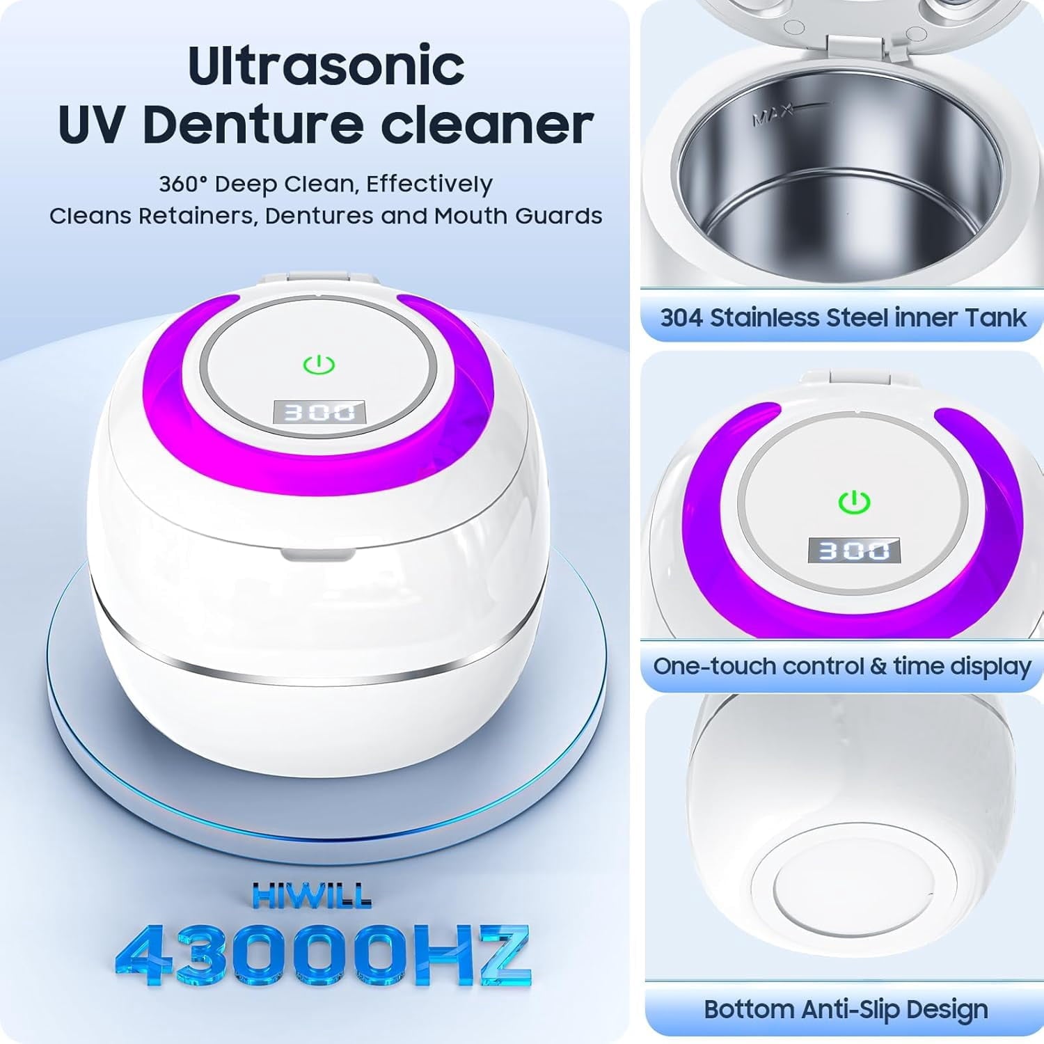 Prociv 2026 Ultrasonic Cleaner for Dentures 30W Professional Retainer Cleaner Machine for Aligner Retainer Toothbrush Head Jewelry Diamonds Home or Travel Use