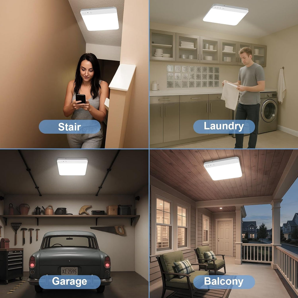 Rechargeable Motion Sensor Ceiling Light with Remote Wireless Ceiling Lights Battery Operated Closet Light 3 Colors Temperatures LED Shower Light for Bathroom Stairs Hallway Garage，2cps