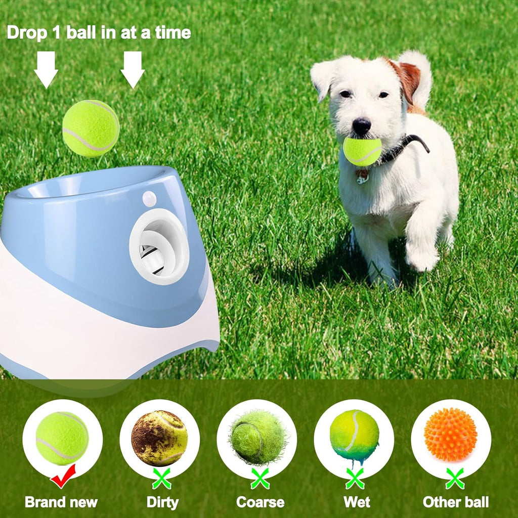 Ball Thrower for Dogs Interactive dog fetch machine Automatic Tennis Ball Launcher with 12 Tennis Balls Dog Ball Thrower Machine with 10-30Ft 3 Launching Distance for Small Dogs Indoor & Outdoor
