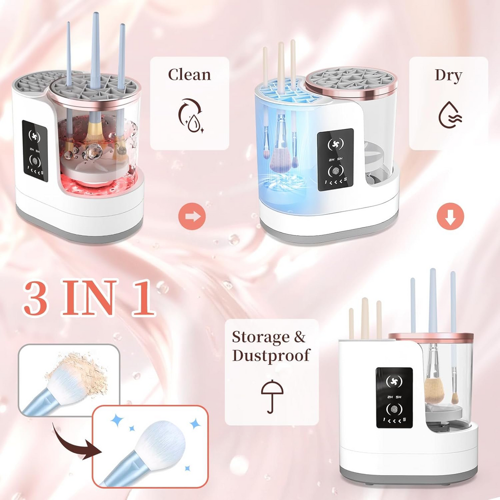 Wiher Makeup Brush Cleaner, Makeup Brush Dryer, Portable Automatic Cosmetic Brushes Cleaner Tool for All Size Beauty Makeup Brush Set(White)