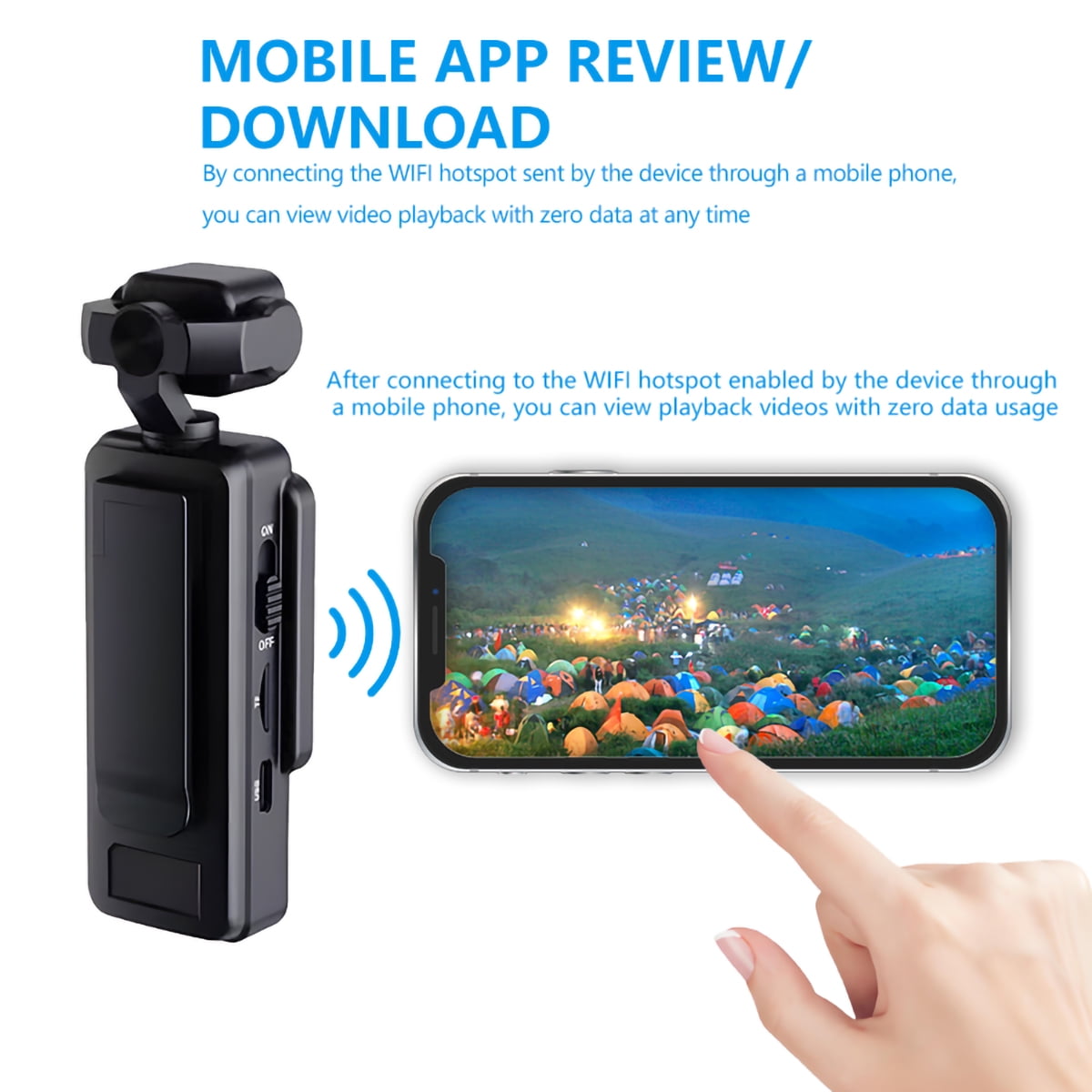 Mini Body Camera 1080P FHD WiFi Video Camera with Audio and Photograph Clip Pocket Vlog Camera for Daily Work Serving Records 180° Rotating Head 120° Wide Angle Built-in Flash 64GB Card