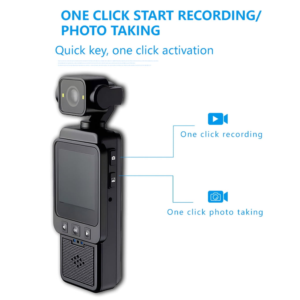 Mini Body Camera 1080P FHD WiFi Video Camera with Audio and Photograph Clip Pocket Vlog Camera for Daily Work Serving Records 180° Rotating Head 120° Wide Angle Built-in Flash 64GB Card