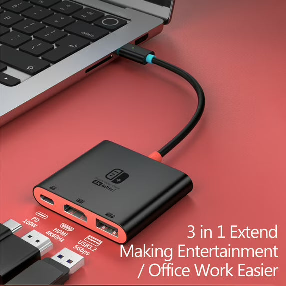 Portable TV Dock Station for Switch 2/Switch/Switch OLED, TV Adapter Support 4K/60Hz, USB 3.0 and 100W Charge PD Port, Travel Adapter for Switch 2/Laptop
